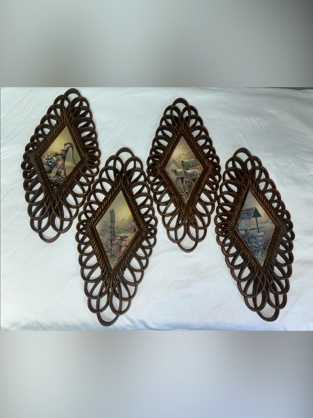 Decorative Brown Woven Frame Wall Plaques - Set of 4